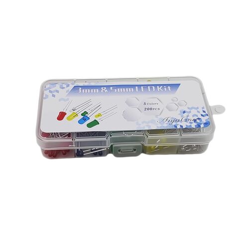 200PCS 3mm & 5mm LED Light Emitting Diode Assortment Kit, 5 Colors (Red/Green/Blue/Yellow/White) with Storage Box – for DIY Electronics & STEM Projects in Saudi Arabia
