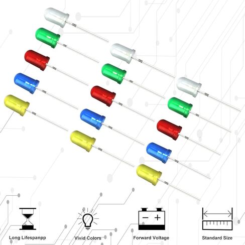 JX-E 5 Colors LED Diode 500Pcs 5mm Round, 2-3.2V 20mA, Low Voltage LEDs for DIY Electronics, Robotics, Decorative Lighting (White/Red/Yellow/Green/Blue) in Saudi Arabia