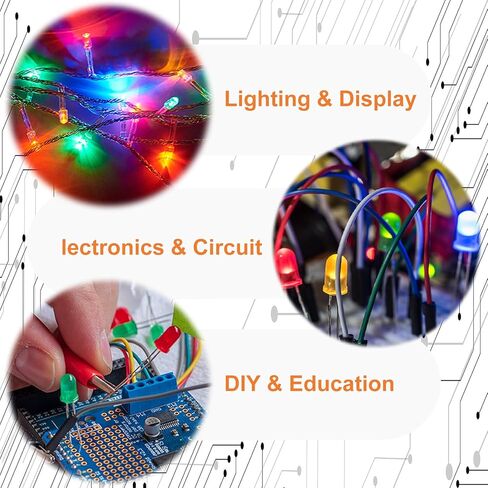 JX-E 5 Colors LED Diode 500Pcs 5mm Round, 2-3.2V 20mA, Low Voltage LEDs for DIY Electronics, Robotics, Decorative Lighting (White/Red/Yellow/Green/Blue) in Saudi Arabia