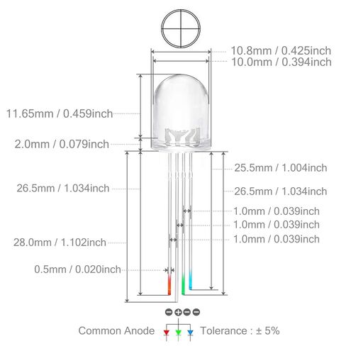 Chanzon 50 pcs 10mm RGB Multicolor LED Diode Lights Common Anode(Clear Round Transparent 3 Color) 4 pin Bright Lighting Bulb Lamps Electronics Components Indicator Light Emitting Diodes in Saudi Arabia
