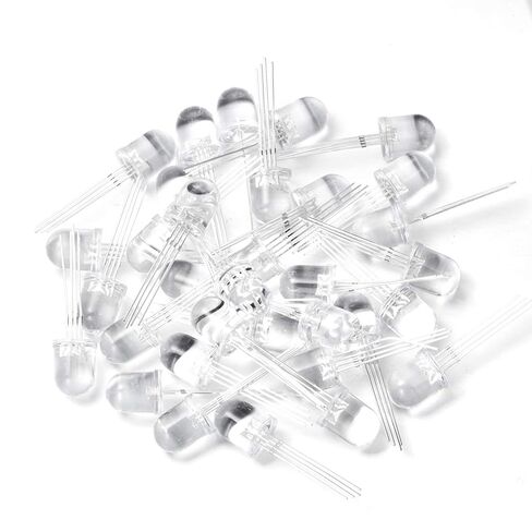 Chanzon 50 pcs 10mm RGB Multicolor LED Diode Lights Common Anode(Clear Round Transparent 3 Color) 4 pin Bright Lighting Bulb Lamps Electronics Components Indicator Light Emitting Diodes in Saudi Arabia
