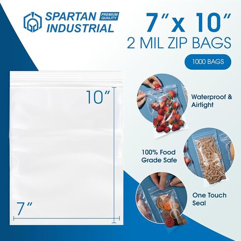 Spartan Industrial - 7 بوصة × 10 بوصة (1000 قطعة) أكياس بولي بلاستيكية شفافة بسحاب قابلة لإعادة الإغلاق مع سحاب قفل قابل للإغلاق in Saudi Arabia