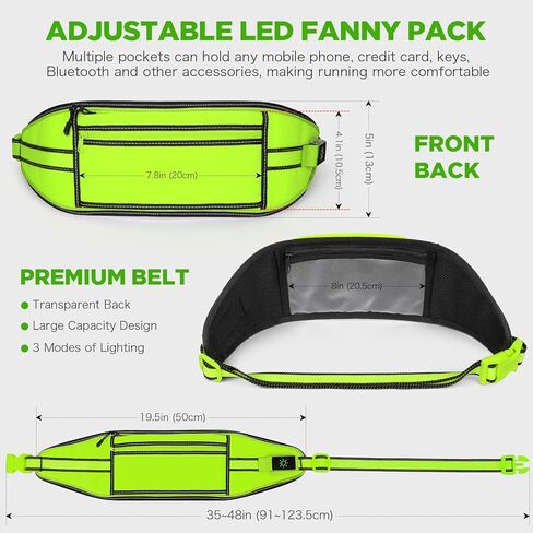 حزمة فاني LED للرجال والنساء، حزمة فاني كروس مع ضوء مؤشر البطارية، حزم خصر قابلة للتعديل مع حزام تشغيل LED لممارسة الرياضة والمشي لمسافات طويلة والسفر وحمل جميع الهواتف in Kuwait