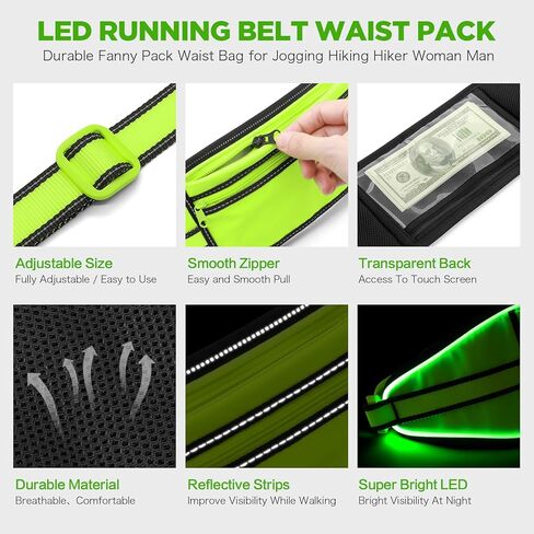 حزمة فاني LED للرجال والنساء، حزمة فاني كروس مع ضوء مؤشر البطارية، حزم خصر قابلة للتعديل مع حزام تشغيل LED لممارسة الرياضة والمشي لمسافات طويلة والسفر وحمل جميع الهواتف in Kuwait
