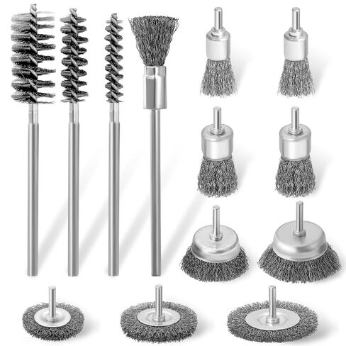 13 Pcs Wire Brush for Drill, HOMEIDOL 1/4 inch Round Shank Carbon Steel Wire Wheel for Drill, Cup, Pen Brush Set, Bore Brush for Drill Extended Drill Wire Brush for Cleaning Rust Removal, Deburring in Kuwait