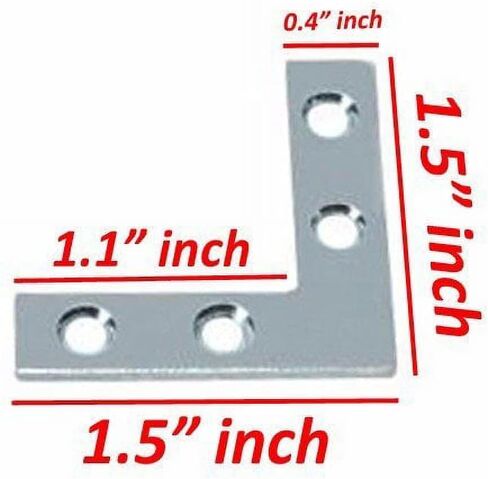 دعامة زاوية مسطحة، 1.5 بوصة، دعامة إصلاح على شكل حرف L مع براغي، لمسة نهائية مطلية بالمعدن، 4 عبوات in Kuwait