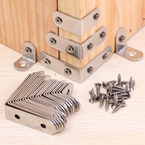 5Set 90 Degree L-Shaped Connection Bracket Stainless Steel Angle Connector Corner Brace Furniture Shelf Door Cabinet Fastener with Screws (5Pcs-Silver 4cm) in Saudi Arabia