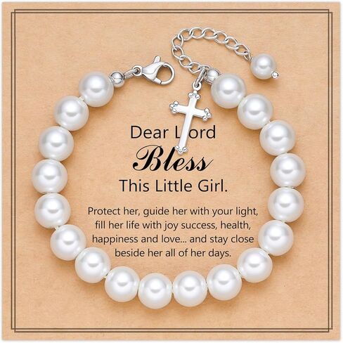 UNGENT THEM Cross Pearl Bracelet for Girls-Baptism First Communion Easter Confirmation Gifts for Girls Teens in Kuwait