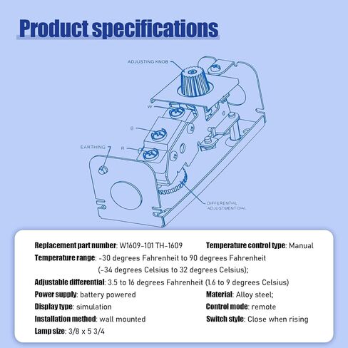 W1609-101 TH-1609 Refrigeration Thermostat Temperature Controller, -30°F to 90°F (-34°C to 32°C), 5 Ft Capillary, Remote Bulb Type in Kuwait