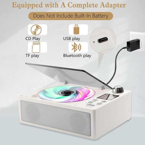 مشغل الأقراص المضغوطة المحمولة ، مشغلات الأقراص المضغوطة سطح المكتب للمنزل مع بطارية قابلة للشحن ، مكبرات صوت مزدوجة ، دعم بطاقة OPT/USB/TF/AUX/FM مع التحكم عن بُعد ، شاشة LCD ، مقبس سماعة رأس 3.5 مم أسود in Kuwait