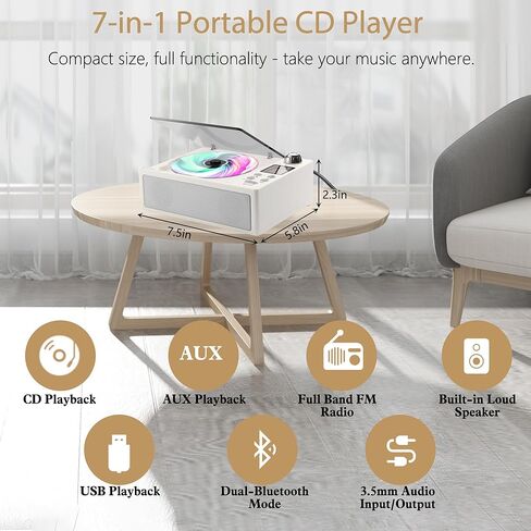 مشغل الأقراص المضغوطة المحمولة ، مشغلات الأقراص المضغوطة سطح المكتب للمنزل مع بطارية قابلة للشحن ، مكبرات صوت مزدوجة ، دعم بطاقة OPT/USB/TF/AUX/FM مع التحكم عن بُعد ، شاشة LCD ، مقبس سماعة رأس 3.5 مم أسود in Kuwait