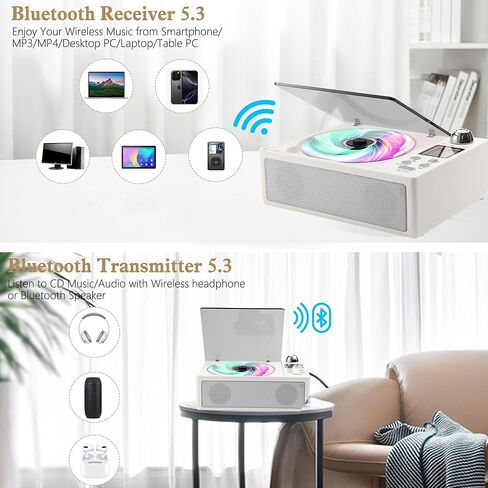 مشغل الأقراص المضغوطة المحمولة ، مشغلات الأقراص المضغوطة سطح المكتب للمنزل مع بطارية قابلة للشحن ، مكبرات صوت مزدوجة ، دعم بطاقة OPT/USB/TF/AUX/FM مع التحكم عن بُعد ، شاشة LCD ، مقبس سماعة رأس 3.5 مم أسود in Kuwait