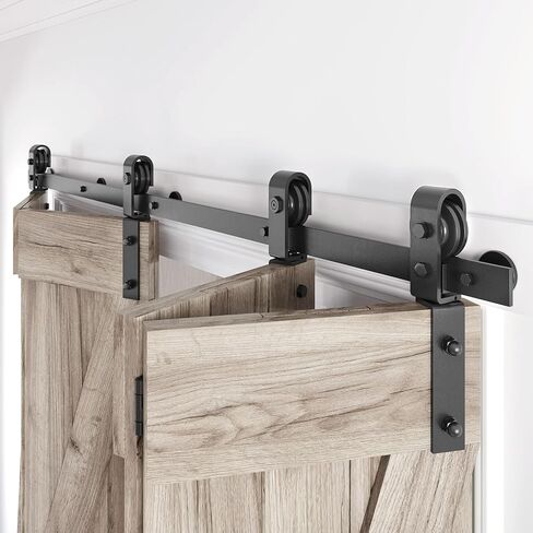64" Bifold Sliding Barn Door Hardware Track Kit,Side Mounted Black J Shape Roller,Smoothly and Quietly,Assembly Easy,Fit Four 15" Bi-Folding Doors (Door Not Included) in Saudi Arabia
