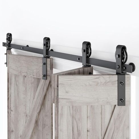 64" Bifold Sliding Barn Door Hardware Track Kit,Side Mounted Black J Shape Roller,Smoothly and Quietly,Assembly Easy,Fit Four 15" Bi-Folding Doors (Door Not Included) in Saudi Arabia
