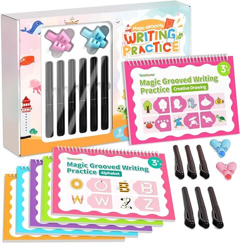Timetome Magic Groove Practice Copybook, Grooved Handwriting Practice for Kids, Reusable Grooved Handwriting Workbooks Ages 3-8 for Preschool (6books in Kuwait