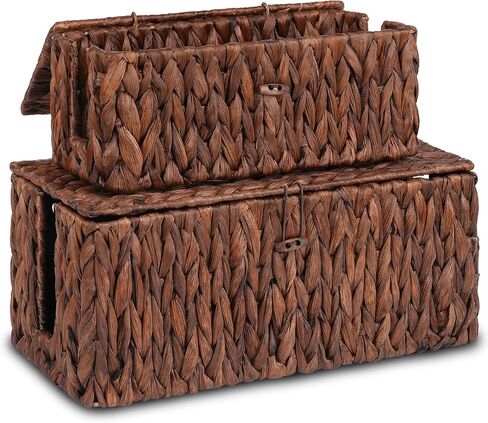 صندوق إدارة الكابلات المنسوجة يدويًا من Efluky 2 مع غطاء ، مربع سلك فتحات مفتوح للماء لإخفاء سلك USB وشريط الطاقة وشاحن للمنزل والمكتب والسكاب الطبيعي ، الطبيعي in Kuwait