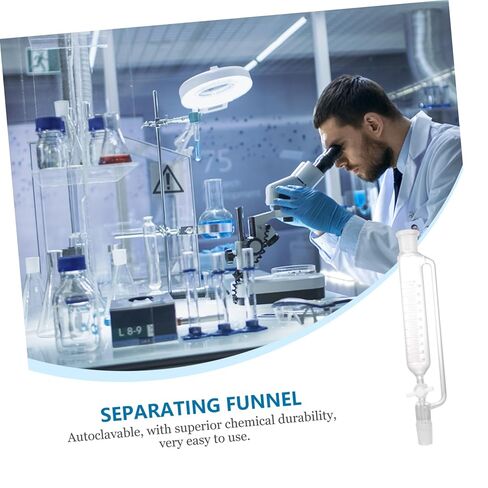 LIFKOME Cylindrical Separatory Funnel with Stopcock Laboratory Glass Liquid Separator for Different Densities Corrosion Resistant Design for Safe Use Experiments in Saudi Arabia