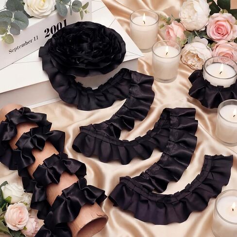 11 Yards White Satin Ruffle Ribbon Lace Trim Satin Ribbon 3.15 Inch Wide Pleated Edge Vintage Fabric Ruffle Trim Lace Edge for Sewing Craft Headwear DIY Wedding Bridal Decor in Saudi Arabia
