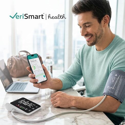Smart Bluetooth Blood Pressure Monitor by VeriSmart Health - FDA-Cleared, Vivid 6.5" LED, Comfort-Inflate Tech, Ultra-Slim Design, Battery & USB-C, Wireless Secure US-Hosted App in Saudi Arabia