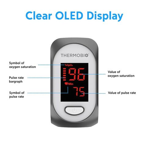 مقياس التأكسج النبضي بأطراف الأصابع SPA30 من ThermoBio، جهاز قياس تشبع الأكسجين في الدم، جهاز قياس الأكسجين السريع لقراءة SpO2 مع شاشة OLED شفافة in Kuwait