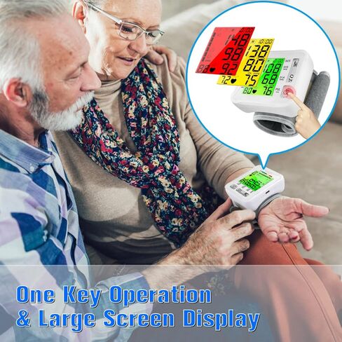 جهاز قياس ضغط الدم من المعصم 2026، جهاز ضغط الدم الرقمي المحدث مع شاشة عرض ثلاثية الخلفية، جهاز مراقبة ضغط الدم التلقائي من المعصم، مراقبة معدل النبض، قابل لإعادة الشحن عبر USB، قراءات ذاكرة 2 × 99 in Kuwait