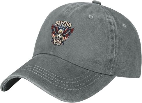 Vintage Washed Cotton Baseball Cap, USA Soccer Fan Hat 2026 Theme, Unisex Adjustable Dad Hat, Casual Outdoor Sports Cap Grey in Saudi Arabia