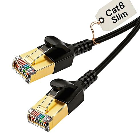 Elfcam - 50m/164ft Slim Cat 8 Ethernet Cable, LAN WAN Cable, Cat8 SFTP 32AWG, 2000Mhz 40Gbps with RJ45 Connectors, Black Round (50M) in Saudi Arabia