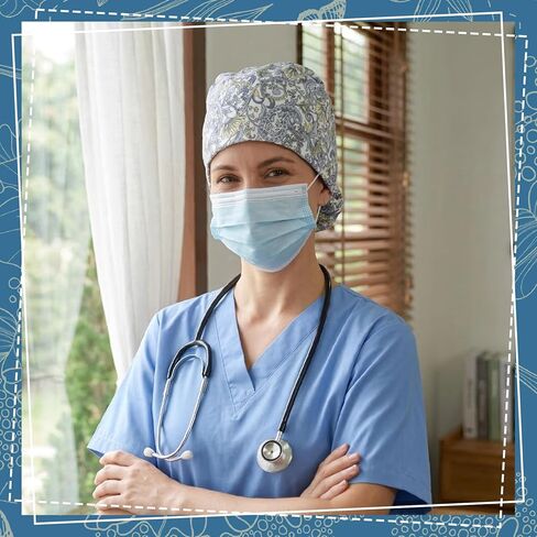 4 قطعة قبعات فرك النساء ممرضة الجراحية قبعة مع أزرار قابل للتعديل منتفخ القبعات قبعة العمل ذيل حصان حامل التعادل الخلفي in Kuwait