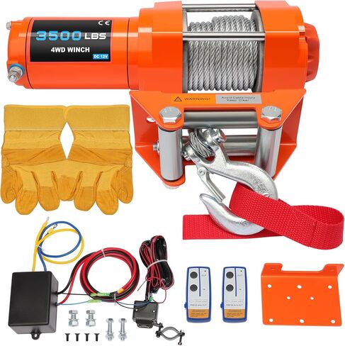 3000LBS electric winch, 3000LBS winch ATV UTV Truck winch, 12V Steel Cable 3000LBS Winch, with Roller Fairlead & Control Box & 2 *Wireless Remote Control & Mounting Plate, 12 volt winch, Orange in Saudi Arabia