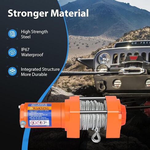 3000LBS electric winch, 3000LBS winch ATV UTV Truck winch, 12V Steel Cable 3000LBS Winch, with Roller Fairlead & Control Box & 2 *Wireless Remote Control & Mounting Plate, 12 volt winch, Orange in Saudi Arabia