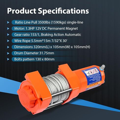 3000LBS electric winch, 3000LBS winch ATV UTV Truck winch, 12V Steel Cable 3000LBS Winch, with Roller Fairlead & Control Box & 2 *Wireless Remote Control & Mounting Plate, 12 volt winch, Orange in Saudi Arabia