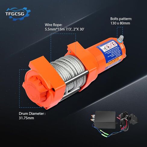 3000LBS electric winch, 3000LBS winch ATV UTV Truck winch, 12V Steel Cable 3000LBS Winch, with Roller Fairlead & Control Box & 2 *Wireless Remote Control & Mounting Plate, 12 volt winch, Orange in Saudi Arabia
