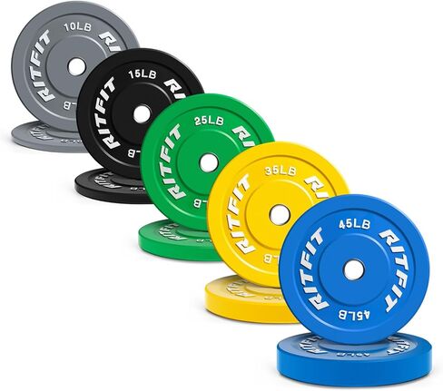 لوحة ممتصة للصدمات مرمزة بالألوان من RitFit، لوحة ممتصة للصدمات الأولمبية للحديد، ألواح وزن ممتصة للصدمات مقاس 5 سم مع حشوة فولاذية، ألواح وزن مطاطية لتدريب القوة في صالة الألعاب الرياضية المنزلية in Kuwait