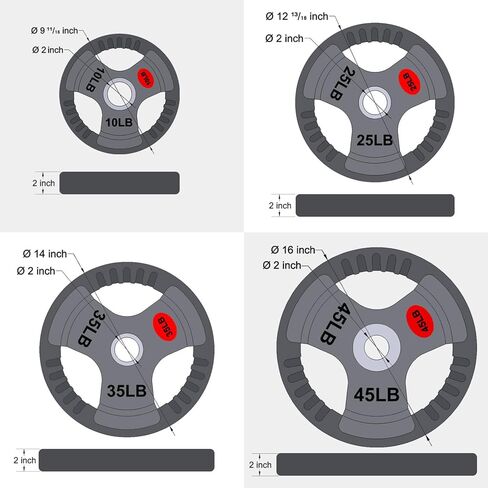 ألواح قبضة مطاطية أولمبية للحديد، ألواح وزن 2 بوصة لرفع الأثقال وتدريبات القوة في المنزل وصالة الألعاب الرياضية، فردية، زوجية ومجموعات (10/25 / 35/45 رطل) in Kuwait