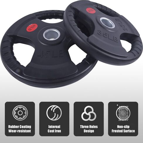 ألواح قبضة مطاطية أولمبية للحديد، ألواح وزن 2 بوصة لرفع الأثقال وتدريبات القوة في المنزل وصالة الألعاب الرياضية، فردية، زوجية ومجموعات (10/25 / 35/45 رطل) in Kuwait