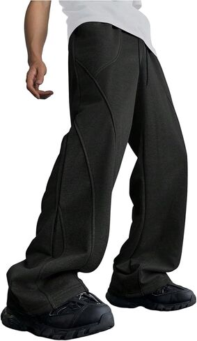 OYOANGLE Men's Wide Leg Sweatpants Drawstring Waist Loose Athletic Running Workout Open Bottom Pants in Saudi Arabia