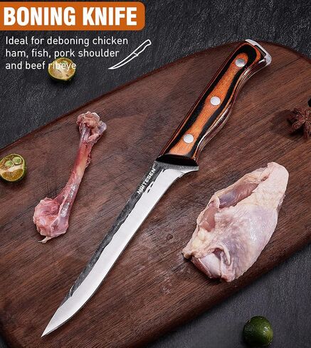 Naitesen 4PCS Hand Forged Butcher Knife and Kitchen Knife 2 in 1 Set, Heavy Duty Meat Cleaver Serbian Chef Knife Breaking Knife Boning Knife for Meat Cutting BBQ Gifts for Men Women in Saudi Arabia