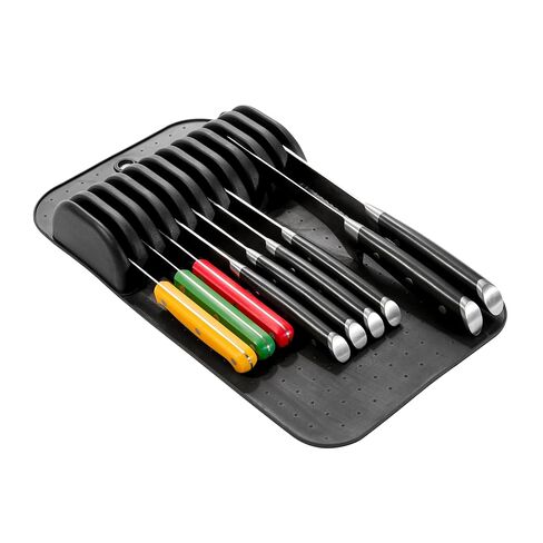 madesmart Large Knife Mat, Soft-Grip In Drawer Knife Organizer for 12 Knives, Non-Slip Kitchen Drawer Storage, Space Saving Knife Block Alternative, Carbon in Kuwait