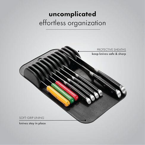 madesmart Large Knife Mat, Soft-Grip In Drawer Knife Organizer for 12 Knives, Non-Slip Kitchen Drawer Storage, Space Saving Knife Block Alternative, Carbon in Kuwait