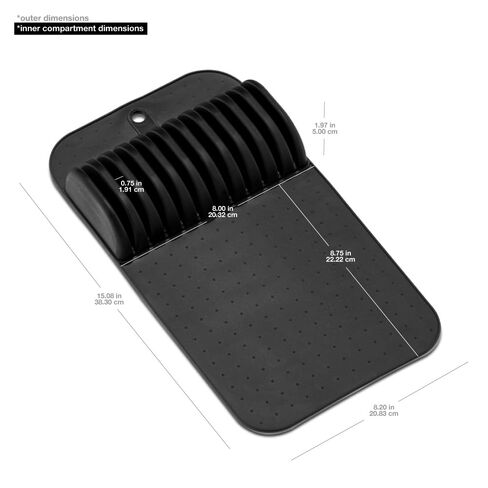 madesmart Large Knife Mat, Soft-Grip In Drawer Knife Organizer for 12 Knives, Non-Slip Kitchen Drawer Storage, Space Saving Knife Block Alternative, Carbon in Kuwait