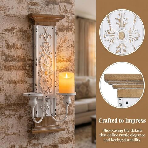 AIM & GGKK Large Wall Candle Sconce Holder,Set of 2 Wall Mounted Candle Holder for Home,Living Room, Dining Room,Rustic Farmhouse Boho Decorations in Kuwait
