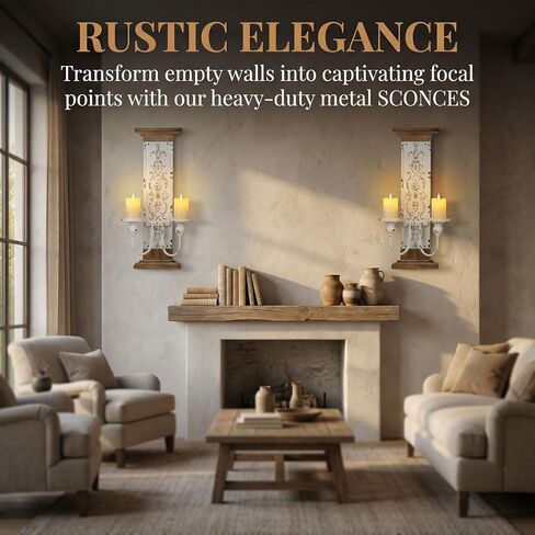 AIM & GGKK Large Wall Candle Sconce Holder,Set of 2 Wall Mounted Candle Holder for Home,Living Room, Dining Room,Rustic Farmhouse Boho Decorations in Kuwait