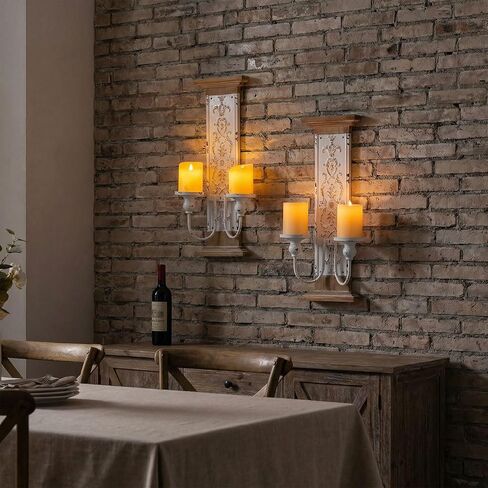 AIM & GGKK Large Wall Candle Sconce Holder,Set of 2 Wall Mounted Candle Holder for Home,Living Room, Dining Room,Rustic Farmhouse Boho Decorations in Kuwait