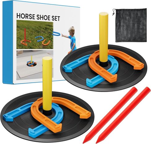 NQV Horseshoe Outside Game,Horse Shoe Game Kit,Horseshoe Set on Lawn Beach Soil Outdoor Backyard Adults. 4 Traditional Heavy Duty Forged Steel Horseshoes Regulation Size+2 Forged Steel Stakes+1 Bag in Saudi Arabia