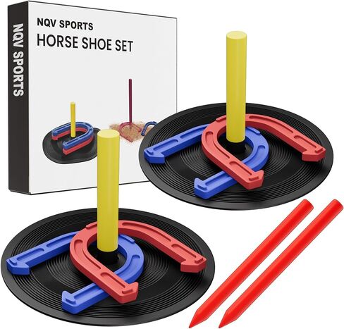 NQV Horseshoe Outside Game,Horse Shoe Game Kit,Horseshoe Set on Lawn Beach Soil Outdoor Backyard Adults. 4 Traditional Heavy Duty Forged Steel Horseshoes Regulation Size+2 Forged Steel Stakes+1 Bag in Saudi Arabia