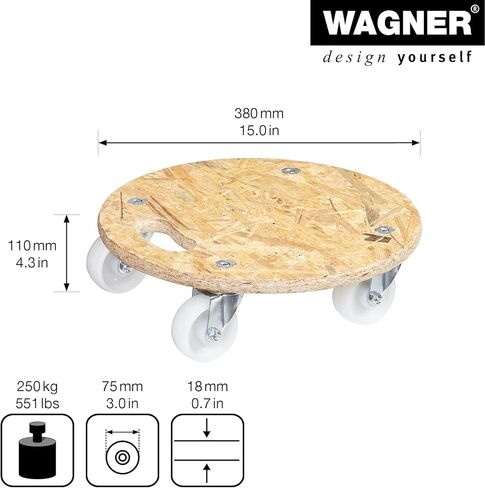 Wagner OSB Round Transport Aid – OSB Plate/Coarse Chipboard 18 mm, Diameter 38 x 11 cm, Ergonomic Carry Handle, Swivel Castors 75 mm, Load Capacity 250 kg – 20117101 in Saudi Arabia