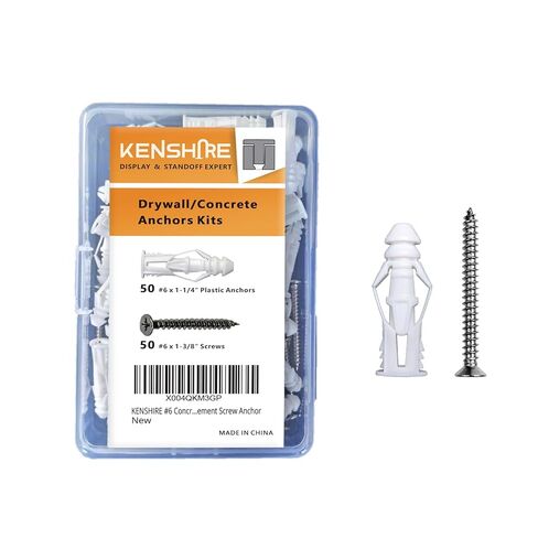 #8 Concrete Wall Anchor and Stainless Steel Screw Assortment kit 100pcs Plastic Drywall Anchors and Flat Head Screws for Sheetrock Brick Cement Screw Anchor in Saudi Arabia