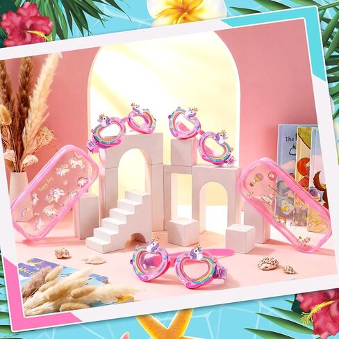 Kingdder 3 Set Unicorn Swim Goggles for Girls Aged 4-12 Swim Goggles with Stickers and Pink Cases, Anti-fog, UV Protection, Easy to Adjust, Non Slip for Men Women Youth teenager in Saudi Arabia
