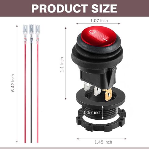 UL Waterproof Round Rocker Switch 12V SPST 3 Pin, Red LED Lighted On-Off Toggle Switch for Cars Trucks Marine Boats in Saudi Arabia