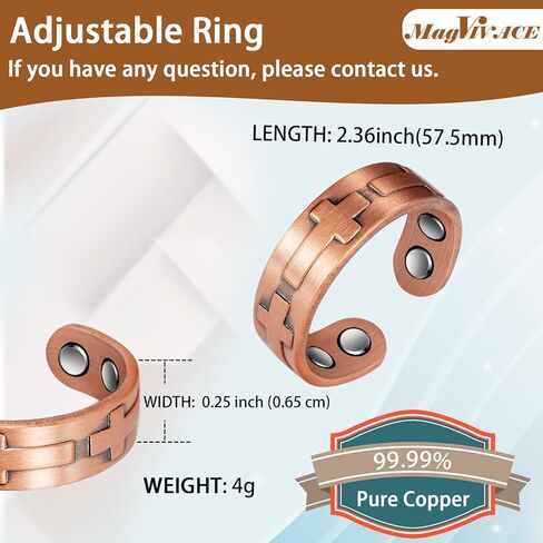 EnerCoppeX Copper Magnetic Ring for Women, Lymphatic Drainage Adjustable Ring, 3500 Gauss Magnet (Y) in Kuwait